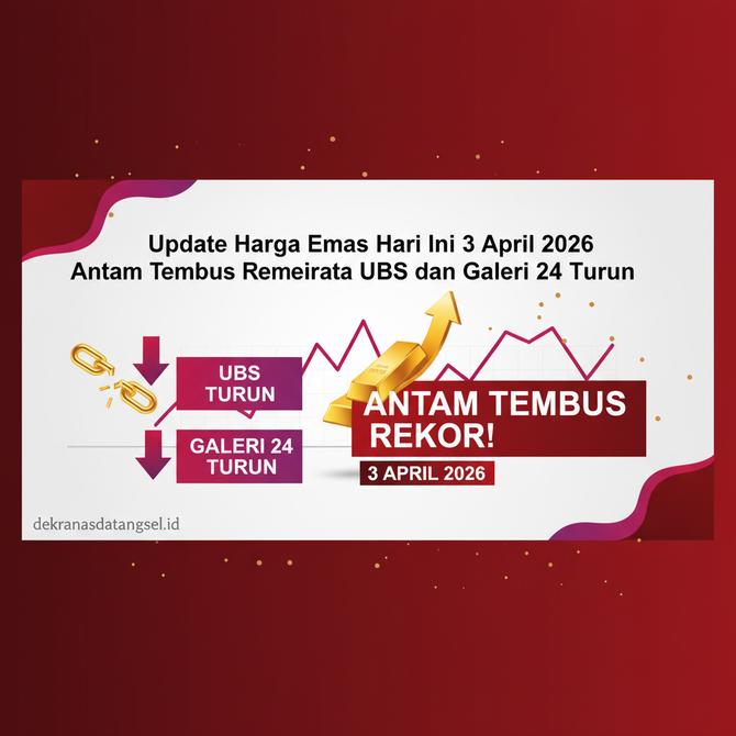 Thumbnail: Update Harga Emas Hari Ini 3 April 2026 Antam Tembus Rekor Sementara UBS dan Galeri 24 Turun